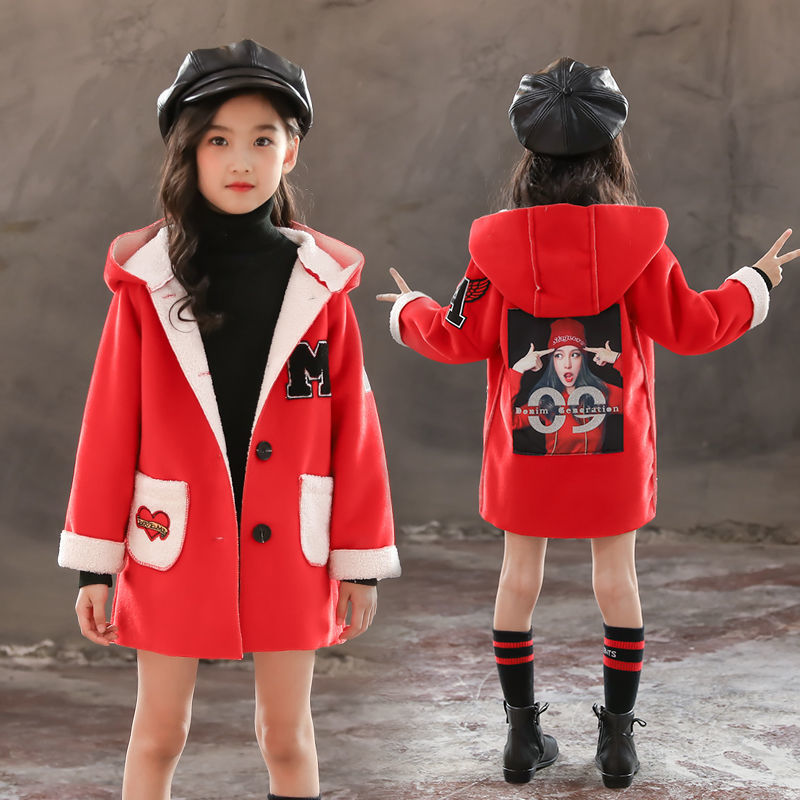 Girl's winter coat thickened plush new net red Korean children's and girls' foreign style children's woolen coat