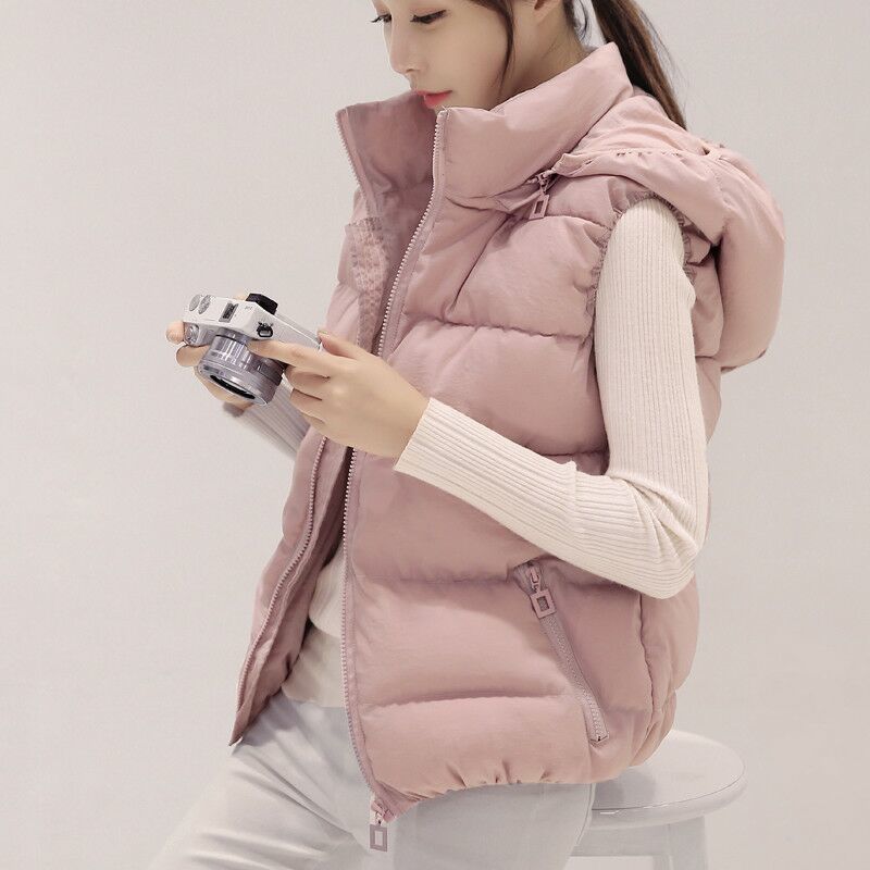 [detachable hat] autumn and winter women's cotton vest short Korean version showing thin down cotton vest jacket fashion