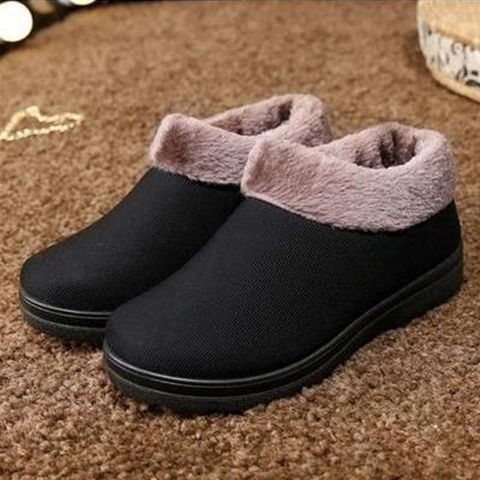 新款条绒棉鞋女冬季保暖加绒韩版百搭一脚蹬中老年平底鞋低帮舒适