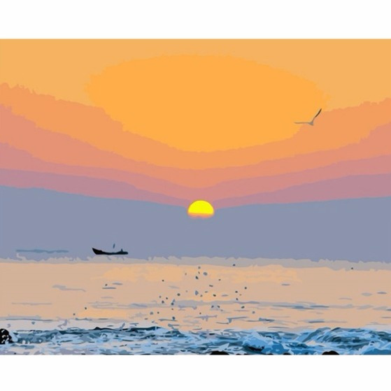 diy 数字油画海上日出风景客厅装饰画简约欧式外框