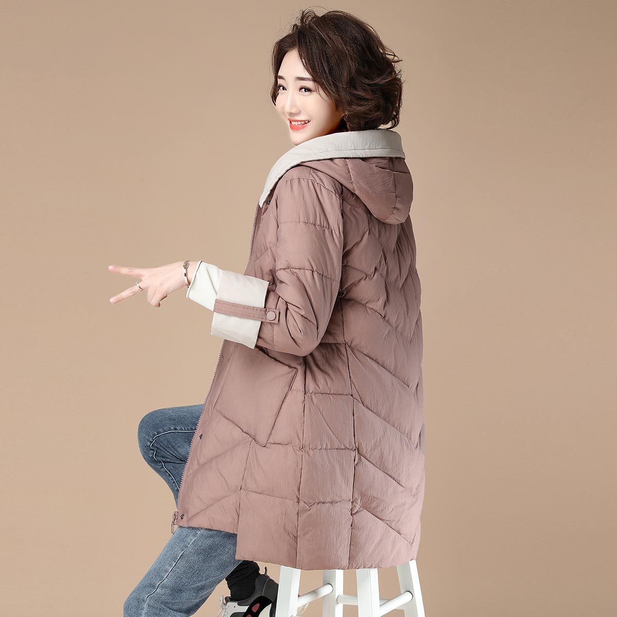 外套大衣不规则棉衣棉袄中长下摆棉服