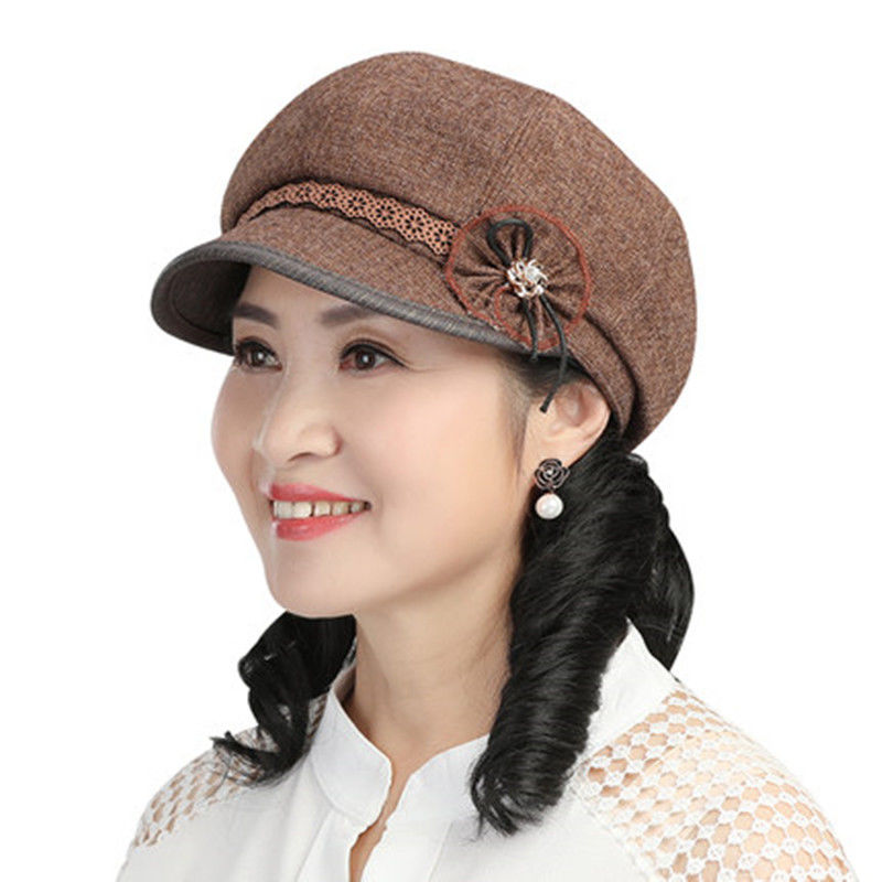 老年人女帽春秋中老年女士帽子贝雷帽妈妈薄款布帽