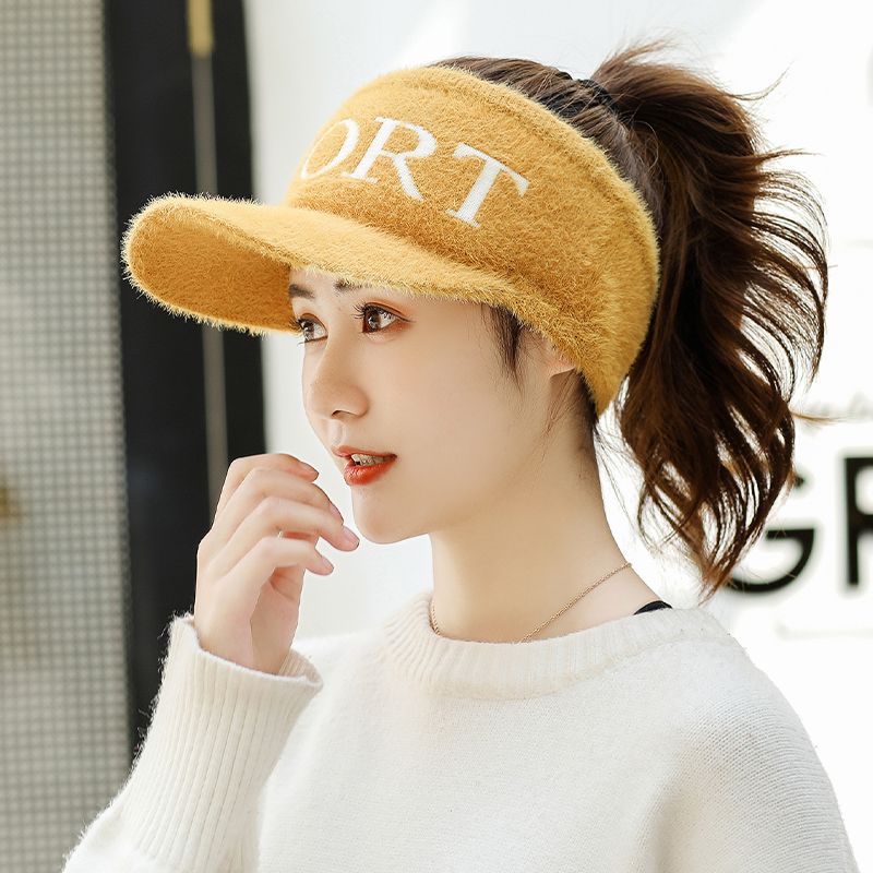 韩版新款兔毛帽子女秋冬网红字母保暖鸭舌帽冬天户外空顶帽春夏潮