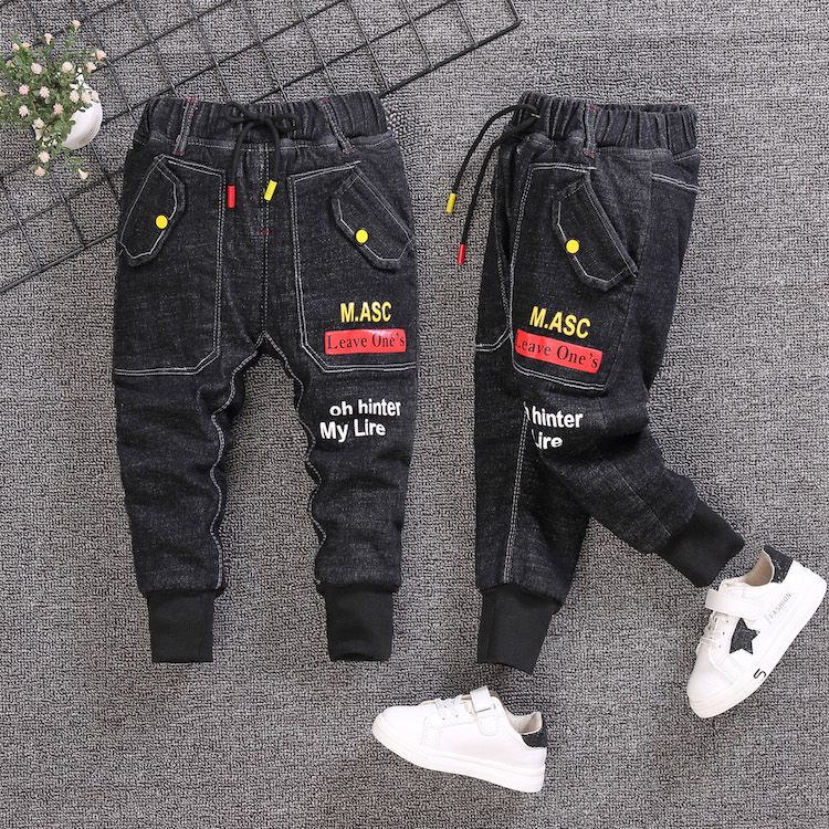Children's jeans autumn winter boys' cotton pants thickened Plush girls' trousers boys' trousers winter children's winter clothes