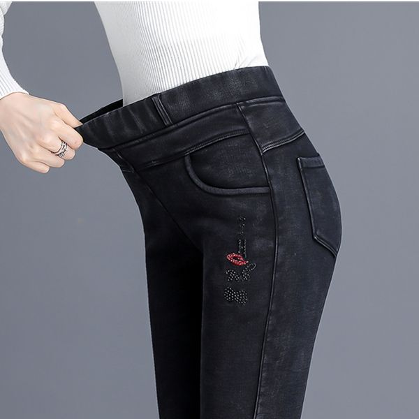 High waist thickened denim leggings women's outer wear 2023 autumn and winter new elastic large size elastic pencil pants