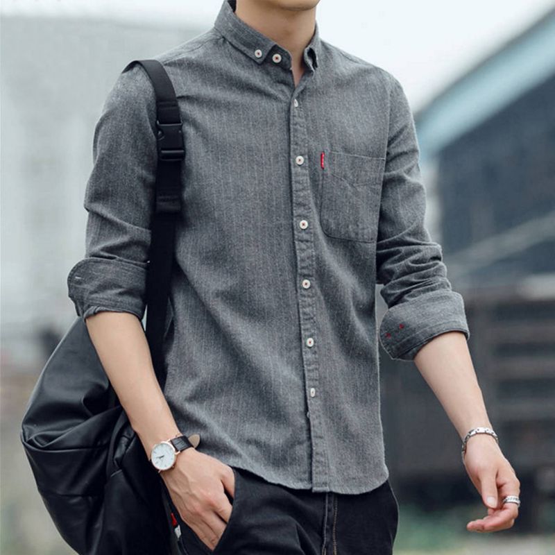 Shirt men's long sleeve new Korean version slim young and middle-aged striped men's shirt autumn casual trend coat