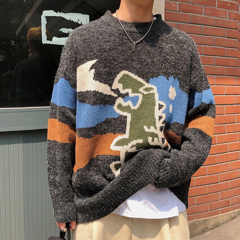 New college style sweater for male students Korean style loose autumn and winter Hong Kong style couple wear trendy sweater long sleeves