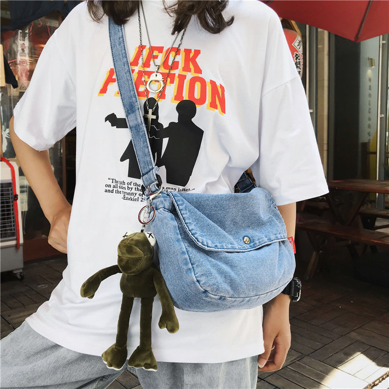 Couple canvas 2020 new fashion denim shoulder bag Student Korean chic retro simple versatile messenger bag