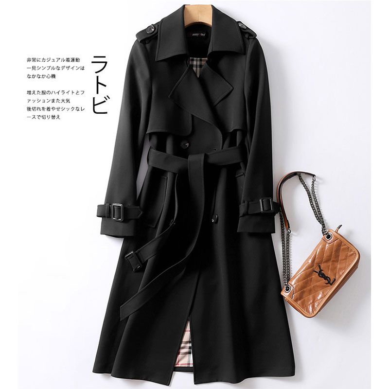 Windbreaker women's mid-length  spring and autumn new Korean version of the large size small popular British style coat over the knee coat