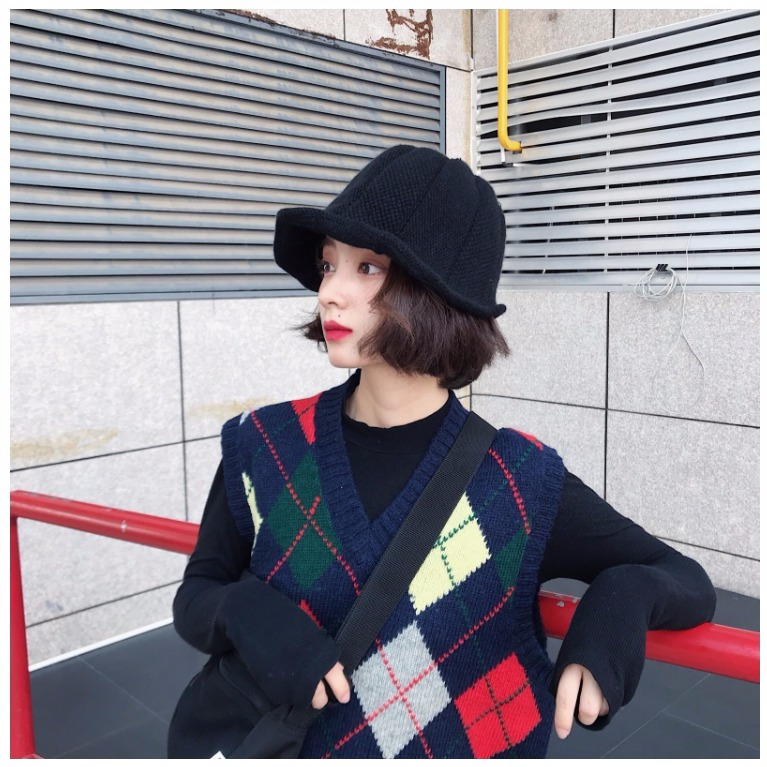 New fisherman's Hat Women's autumn and winter basin hat Korean Ruffle knitted warm wool hat Japanese versatile top hat