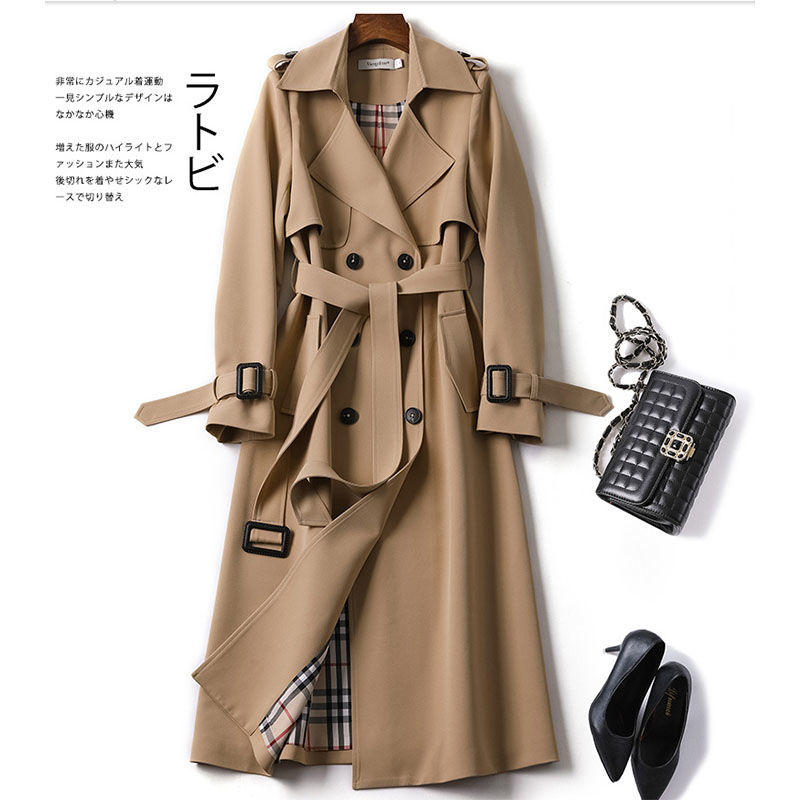 Windbreaker women's mid-length 2023 spring and autumn new Korean version of the large size small popular British style coat over the knee coat