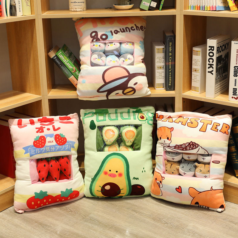Net red bag of snacks pillow avocado strawberry cartoon hamster with 8 dolls plush toy cushion