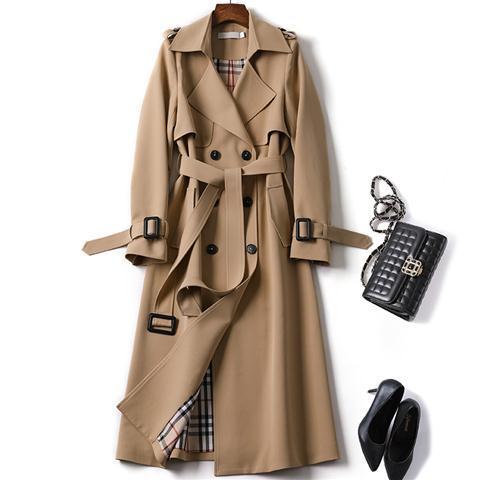 Windbreaker women's mid-length  spring and autumn new Korean version of the large size small popular British style coat over the knee coat