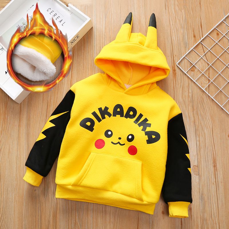 Pikachu children's clothing girls' Western style sweater 2020 new autumn and winter children's top Plush thick hooded girl