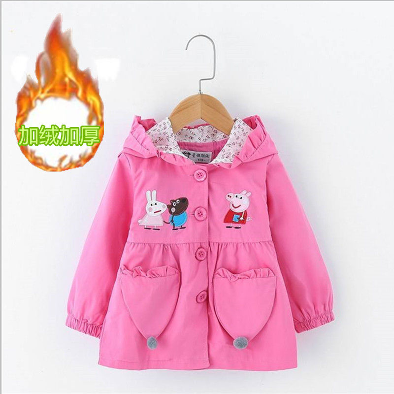 Girl's coat autumn and winter 2020 new style foreign style 2 little girl 3 baby medium long windbreaker coat Plush thickening