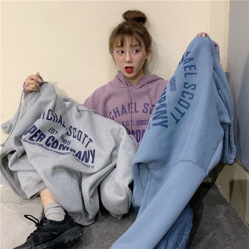 Hooded sweater 2020 new women's loose fit Korean autumn and winter thickened Plush BF lazy style top and fashionable coat