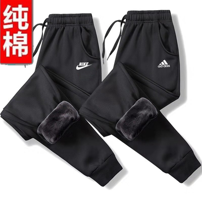 106104/新款男女士纯棉加绒运动裤休闲裤秋冬保暖加绒运动裤宽松锻炼跑步