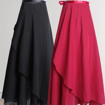 71092/古典舞练功服女成人芭蕾舞裙半身裙一片式系带舞蹈纱裙长款雪纺裙