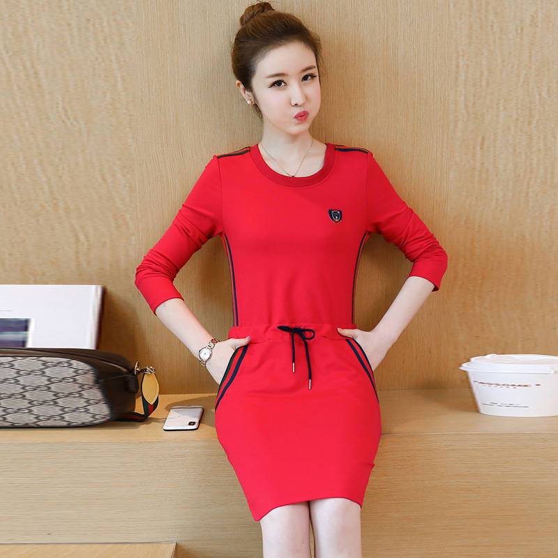 Good quality casual sports waist dress medium length spring and summer new women's dress large size shows thin one-step hip skirt