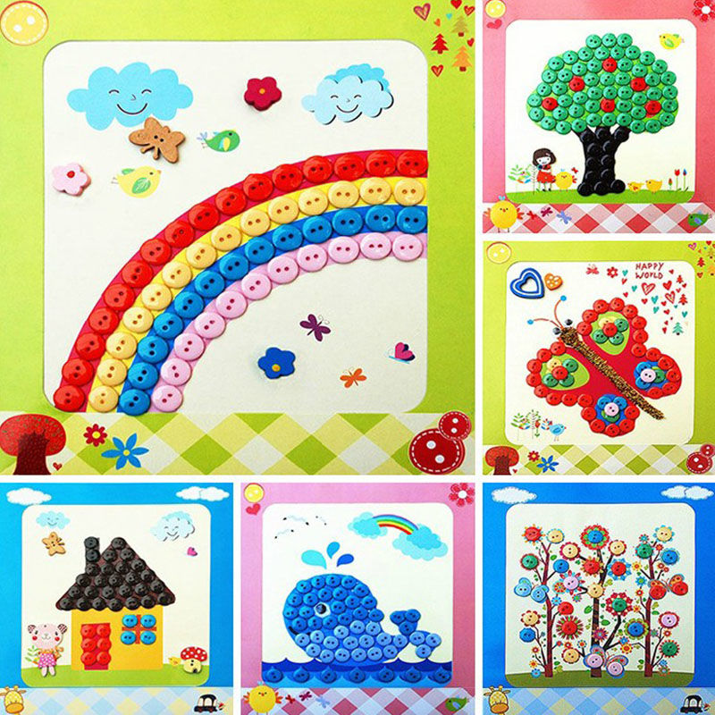儿童diy纽扣贴画手工制作粘贴材料包 幼儿园创意钻石贴扣子画玩具