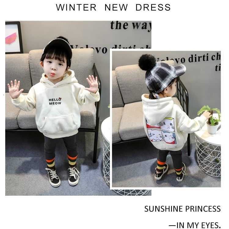 Children's plush and thickened sweater cartoon hooded warm top trend in girls' spring and autumn winter 2020