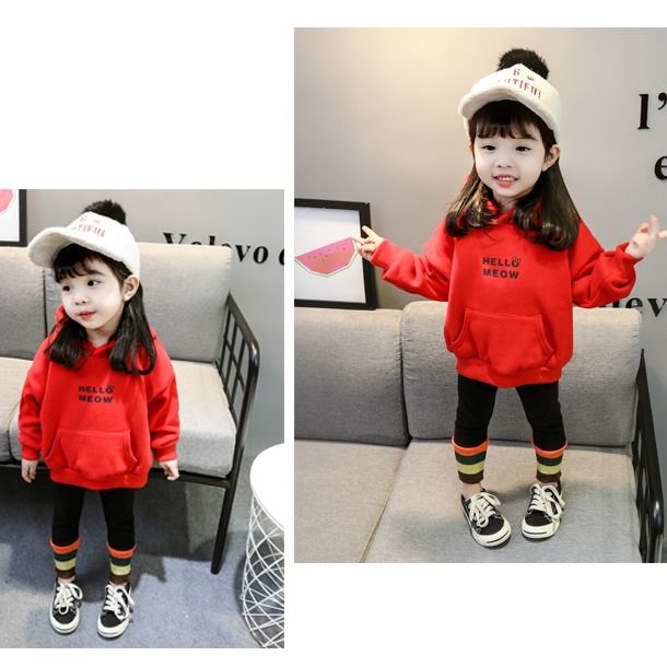 Children's plush and thickened sweater cartoon hooded warm top trend in girls' spring and autumn winter 2020