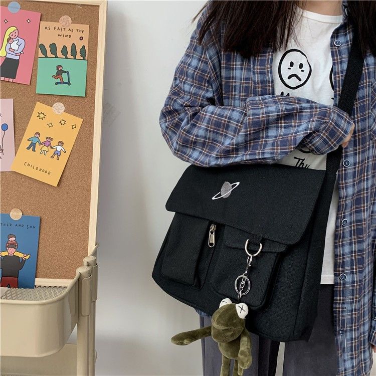 Canvas bag women's schoolbag men's fashion Korean version Harajuku simple student messenger bag leisure schoolbag versatile one shoulder bag