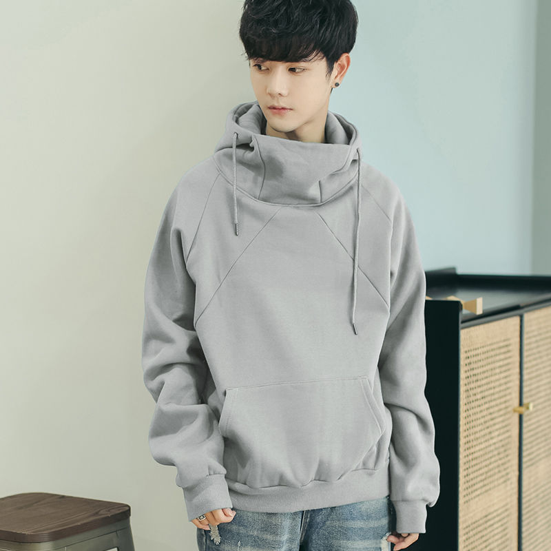 Hooded sweater men's winter Plush thickened Korean version trend loose student couple high collar sweater couple trendy coat