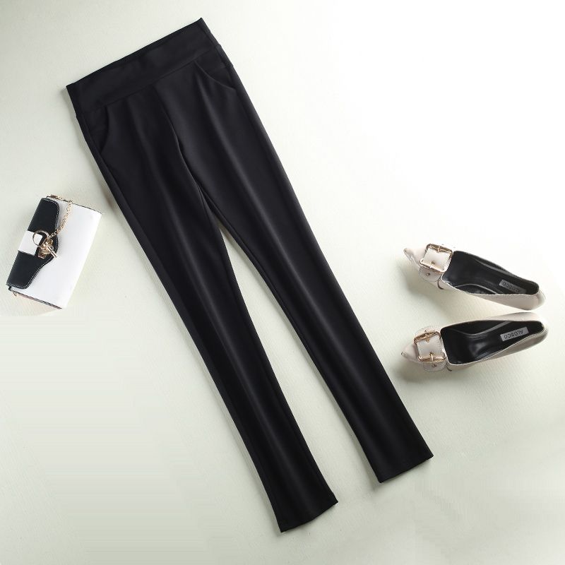 Nine-point pants women's 2023 new women's clothing women's high-waisted elastic self-cultivation slimming large size outerwear black pants women