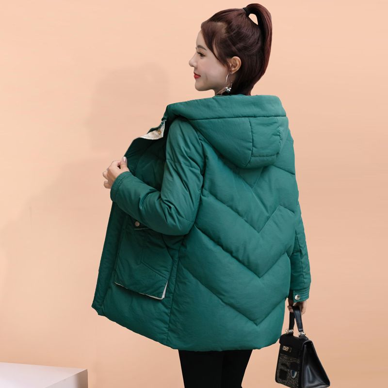 撞色羽绒服女中长款2021新款冬季韩版连帽时尚羽绒服女加厚外套潮