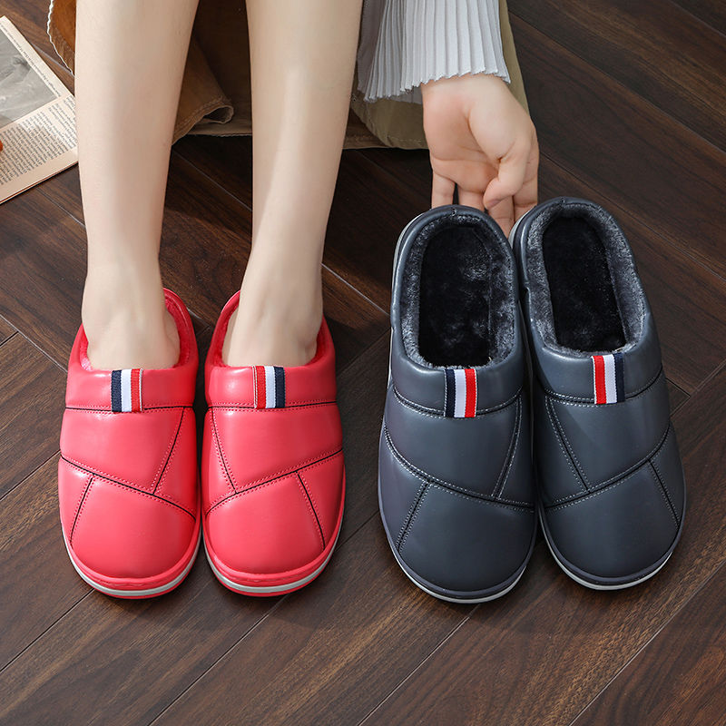Parent-child leather-covered cotton slippers for boys, girls, children's bags and household household indoor and outdoor waterproof warm slippers for winter