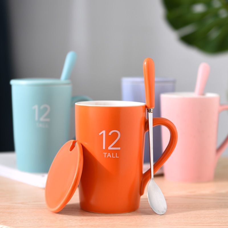 Ins water cup female student Korean cup ceramic cup with lid spoon household coffee cup male simple Mug milk cup