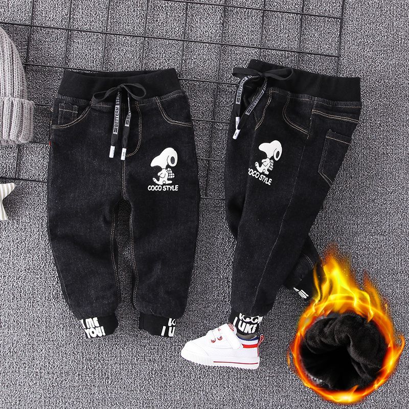 Children's jeans autumn winter boys' cotton pants thickened Plush girls' trousers boys' trousers winter children's winter clothes