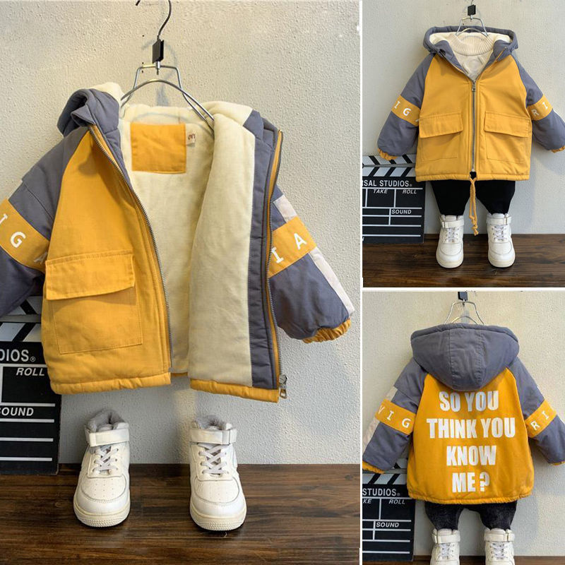 Boys' Plush jacket autumn and winter clothes thickened cotton padded jacket
