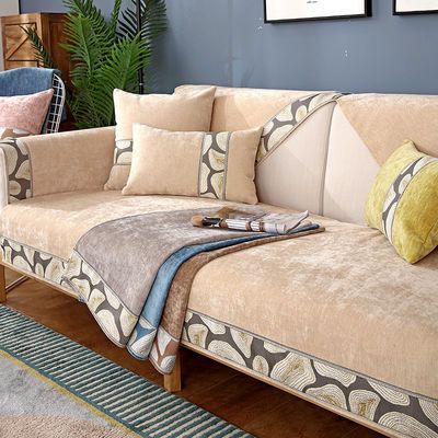 雪尼尔沙发垫布艺防滑坐垫四季通用现代简约毛绒坐垫子组合沙发套的