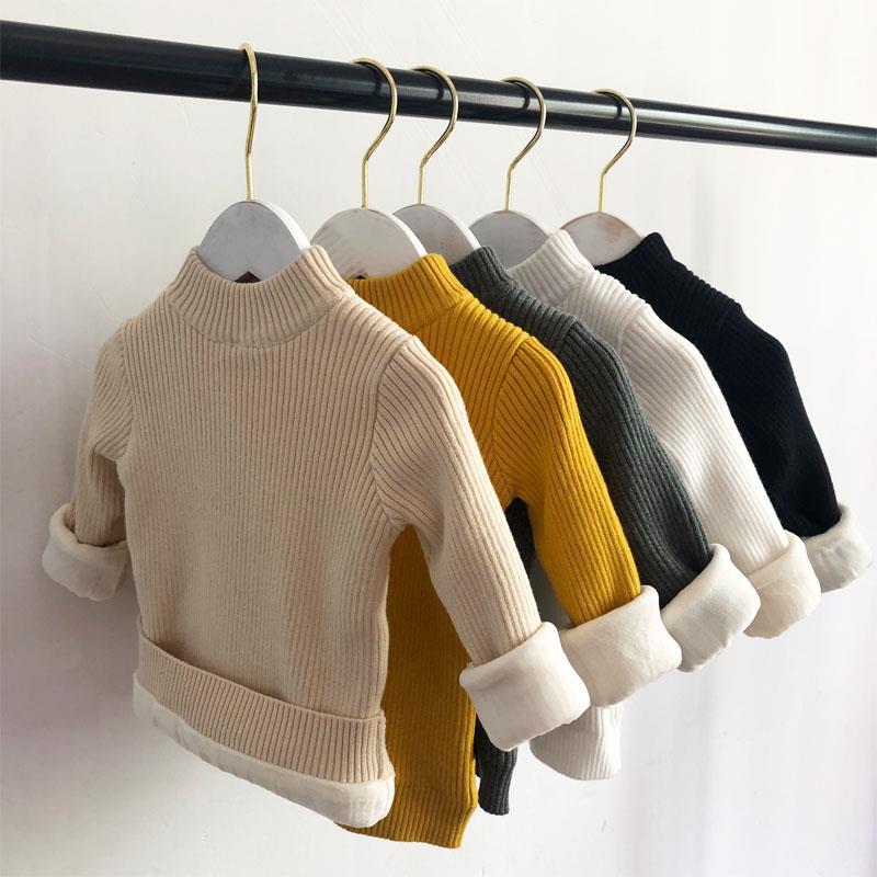 Girls' winter bottoming shirt half high collar Pullover knitted sweater boys and girls' autumn and winter Plush children's top