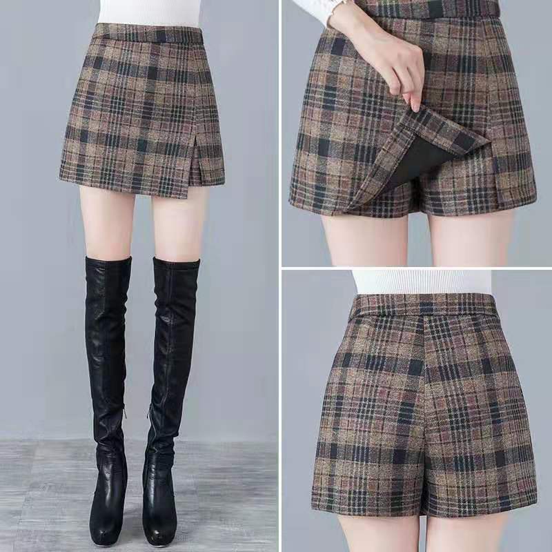 Plaid tweed short skirt women's new high waisted skirt and trousers in autumn and winter 2020
