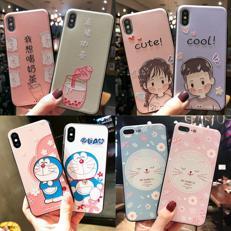 A7x case 6S / 7plus / iPhone X / XR embossed oppoa5 / A9 / r9s / R11 cartoon R17 lovers