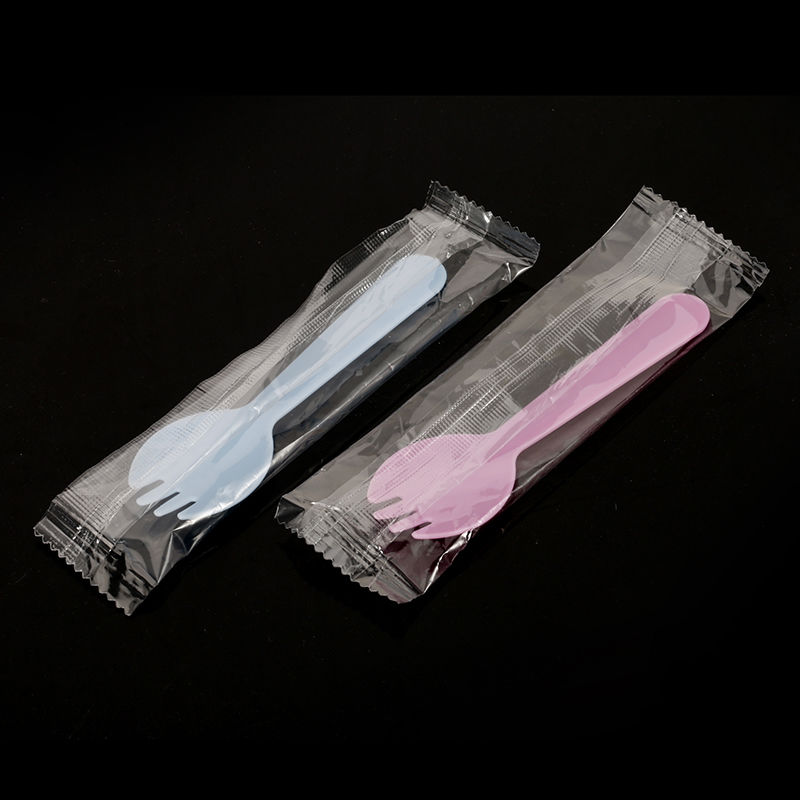 一次性彩色加厚一体叉勺黑色塑料独立包装水果捞甜品千层叉勺子