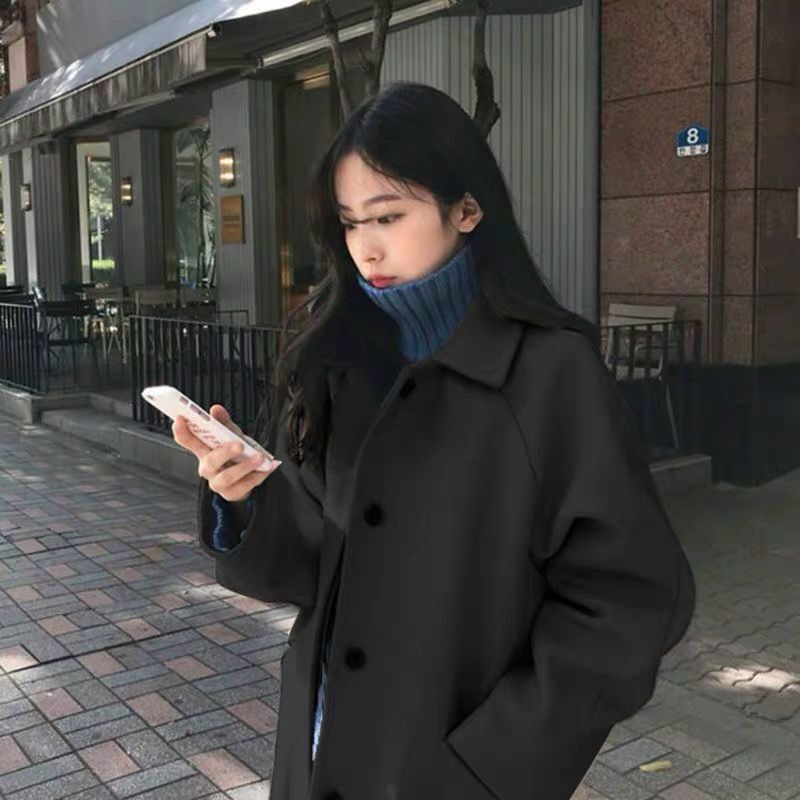 Woolen overcoat female student autumn winter new Korean version loose and thin medium length over knee woolen jacket female trend