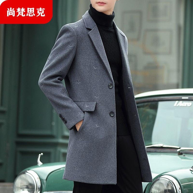 毛呢大衣男士中长款风衣秋冬季加厚中青年男装上衣休闲呢子外套男