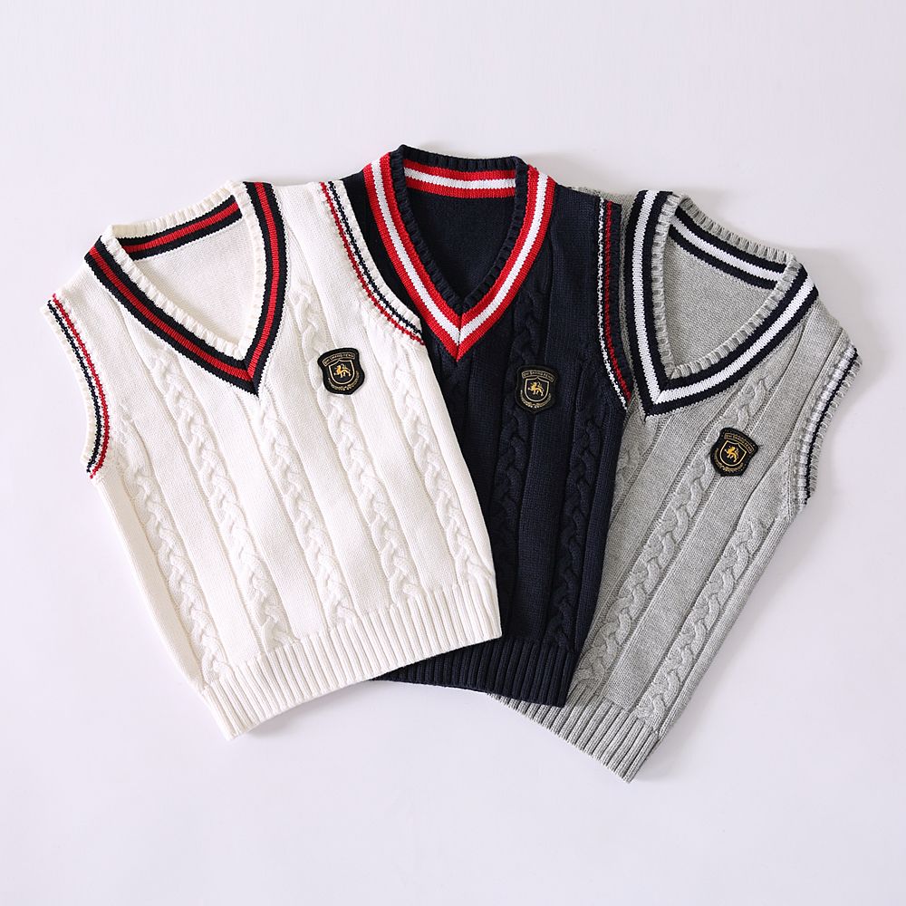 加绒加厚儿童毛衣男童针织马甲学院风中大童女童宝宝毛线背心秋冬
