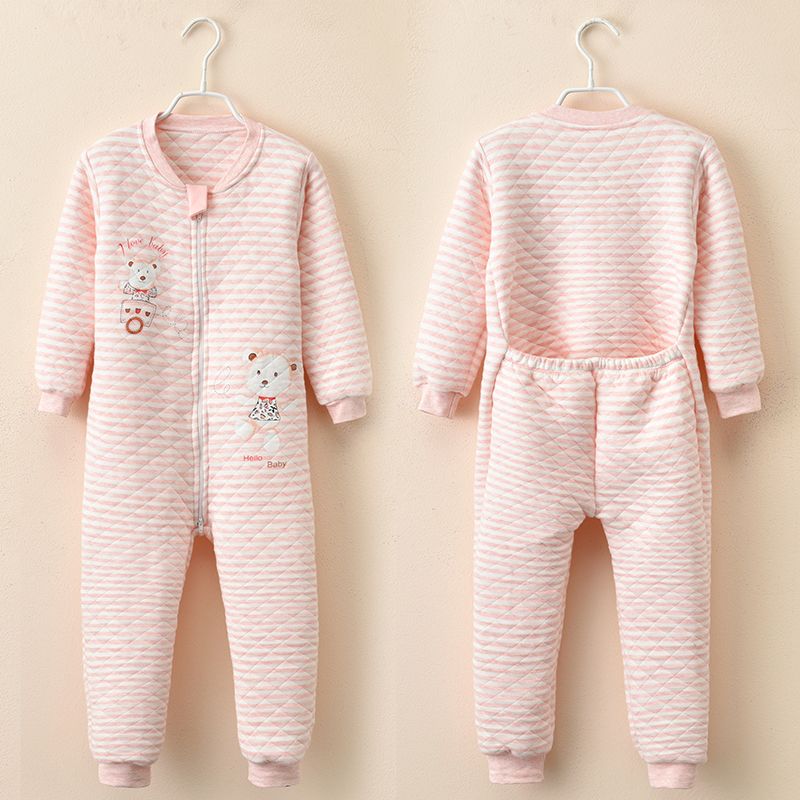 Children's one-piece pajamas women's pure cotton spring, autumn and winter 2-9 years old male baby middle and big children 5 cartoon belly protection thickened