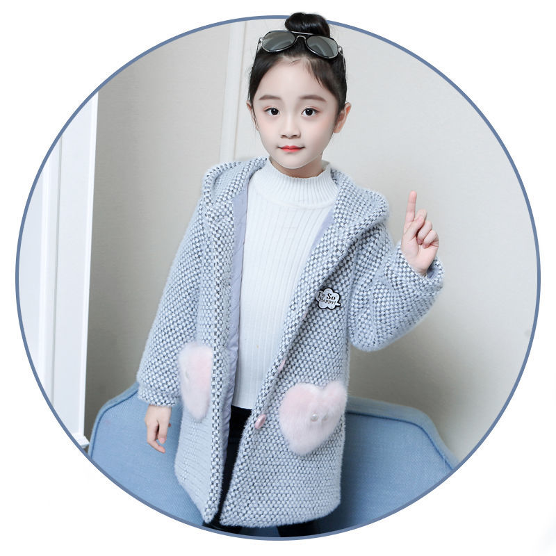 Girls' autumn and winter thickened coat 3 new style 4 Fashion 5 ferret fluffy woolen clothes primary school students keep warm 9 years old