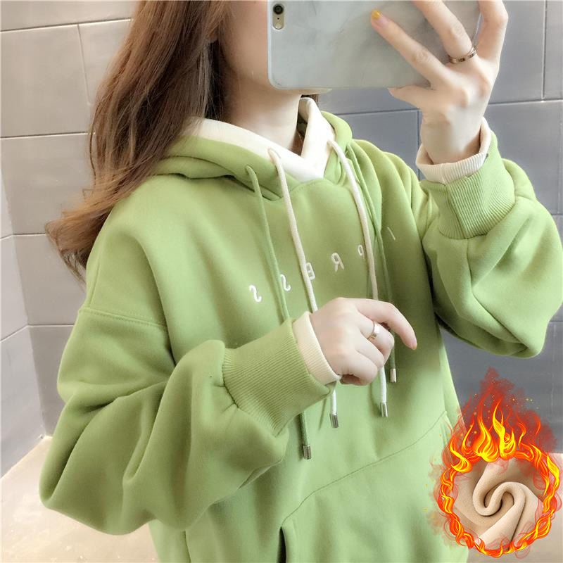 [บวกกำมะหยี่หนา] ปลอมสองเสื้อกันหนาวคลุมด้วยผ้าหญิงฤดูใบไม้ร่วงและฤดูหนาว 2019 ใหม่เกาหลีป่านักเรียนเสื้อน้ำ