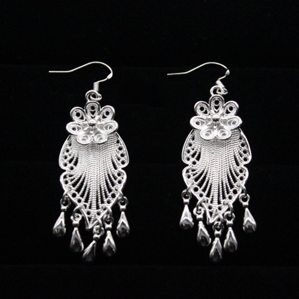 孔雀耳环配饰耳饰耳坠银耳古风环流