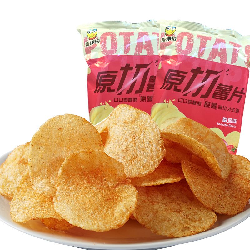 来伊份原切薯片番茄味原味5包约240克膨化休闲零食小吃来一份