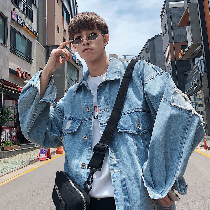 Spring and autumn Hong Kong hooded denim jacket for men's Korean version loose style student's versatile jacket men's ins fashion brand work clothes top