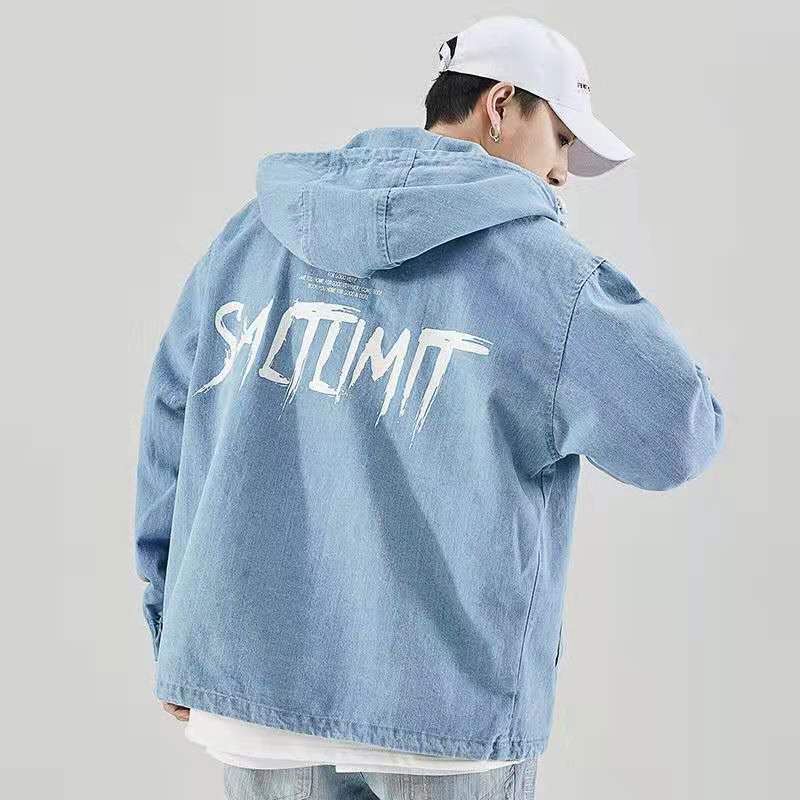 Spring and autumn Hong Kong hooded denim jacket for men's Korean version loose style student's versatile jacket men's ins fashion brand work clothes top
