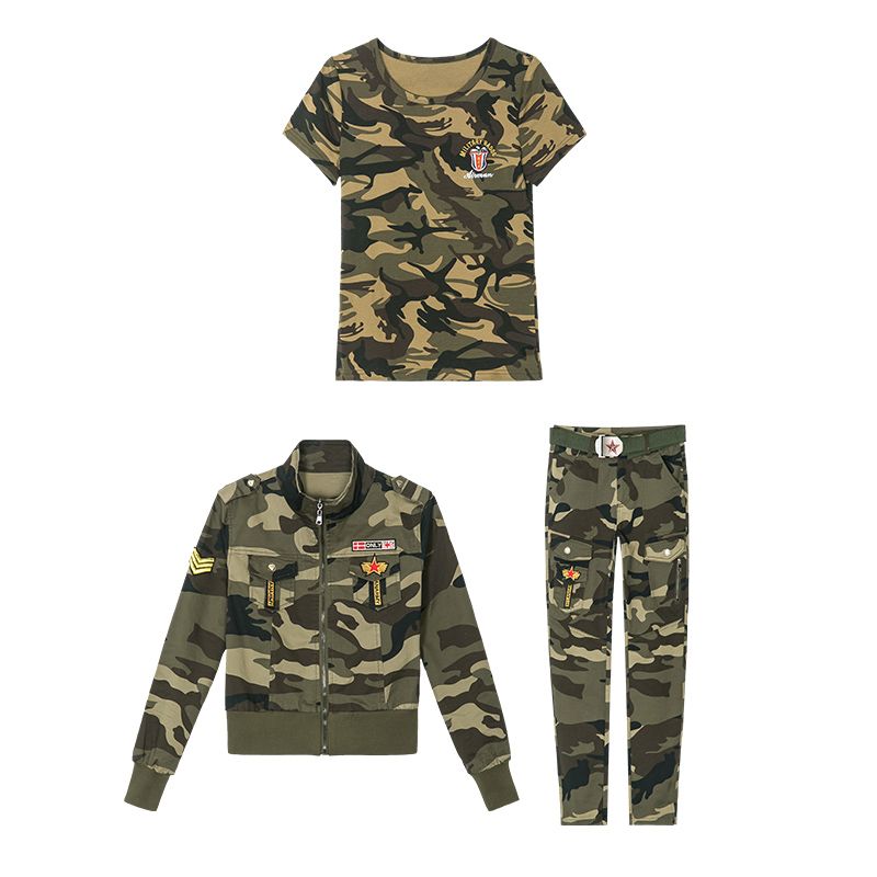 2021 spring and summer new women's camouflage three-piece suit leisure outdoor mountaineering suit loose large size camouflage two-piece suit